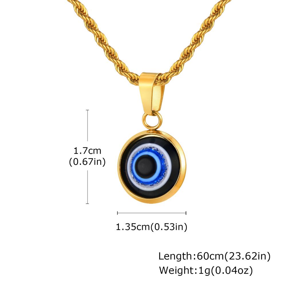 Lässige Böse Blaue Augen Halsketten für Männer Jungen,Runder Anhänger aus Edelstahl,Ethnische Türkische Amulett Geschenke Schmuck
