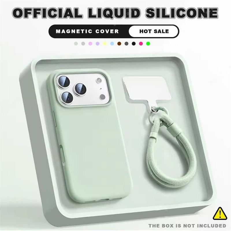 Wrist Strap Magnetic Phone Case For iPhone 16E 14 15 Plus 12 13 16 17 Pro Max Air Magsafe Liquid Silicone Lanyard Cover