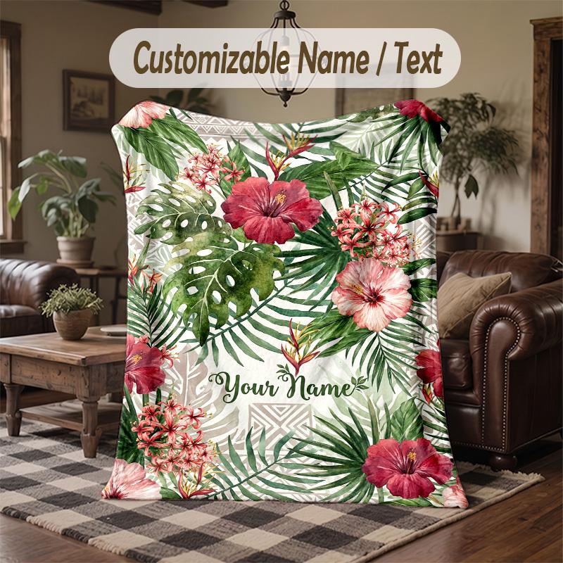 Ferns Nature Elegance Theme Throw Blanket Custom Name Text Personalized Blanket Soft Cozy Blanket for Home Sofa Bed