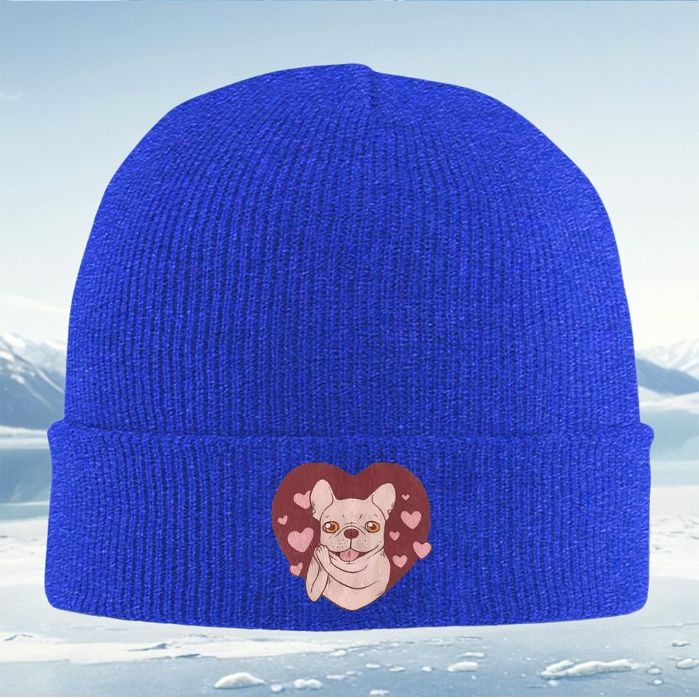 Dog in heart pink love Men Women Unisex Knitted Hat Beanie Pullover Cap Winter Thermal Warm Christmas Outdoor Cycling Hiking Ski