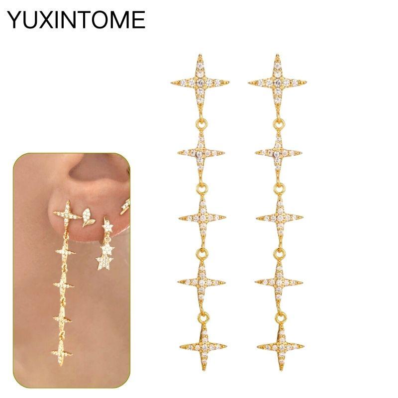 925 Silbernadel Exquisite Weiße Zirkon Steckerohrringe für Damen Geometrische Lange Kette Quaste Ohrringe Luxuriöser Schmuck