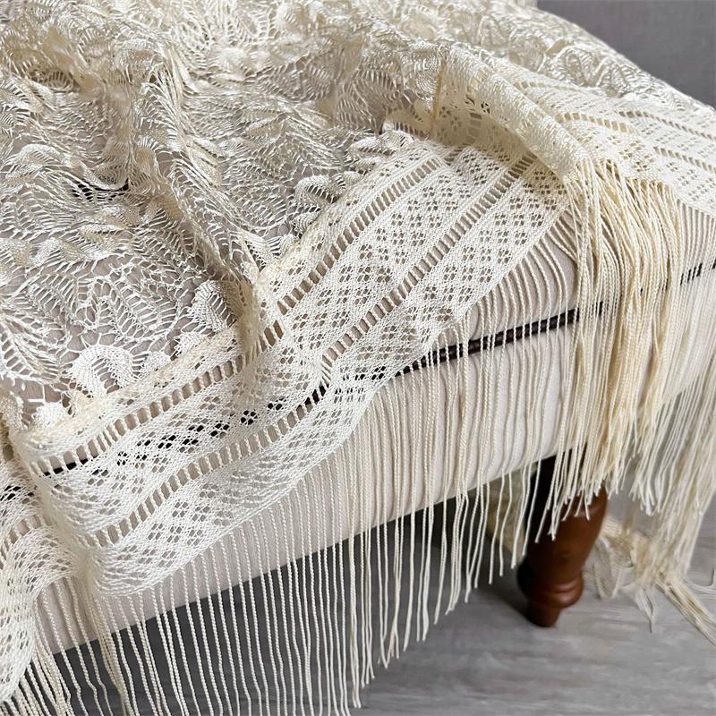 Elegant Lace Large Square Shawl Head Scarf Women Summer Hollow Out Sun Protection Cape Travel Beach Wraps Vintage Tippet Turban