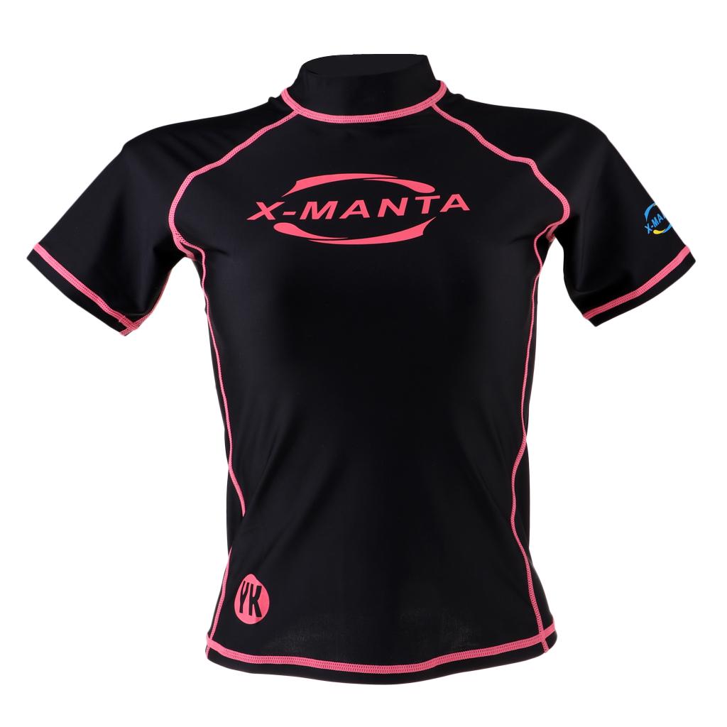 Buy Women Short Sleeve Dive Skin Snorkeling Rash Guard Shirt Pink and ...