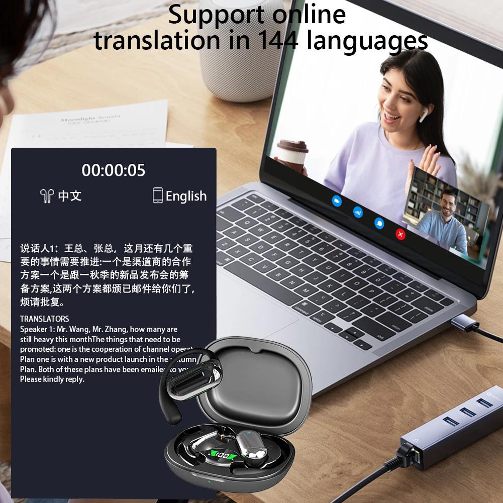 AI Translator Earbuds Real-Time Voice Translator 144 Languages Instant Translation Noise Canceling Wireless Bluetooth Headphones
