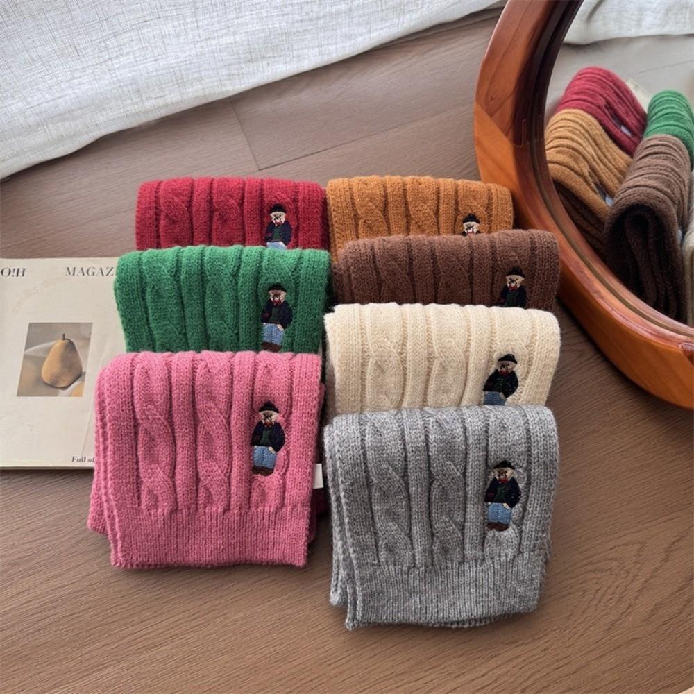 Bear Embroidery Children's Knitted Scarf Thicken Infant Neckwarmers Children's Winter Scarf Kids