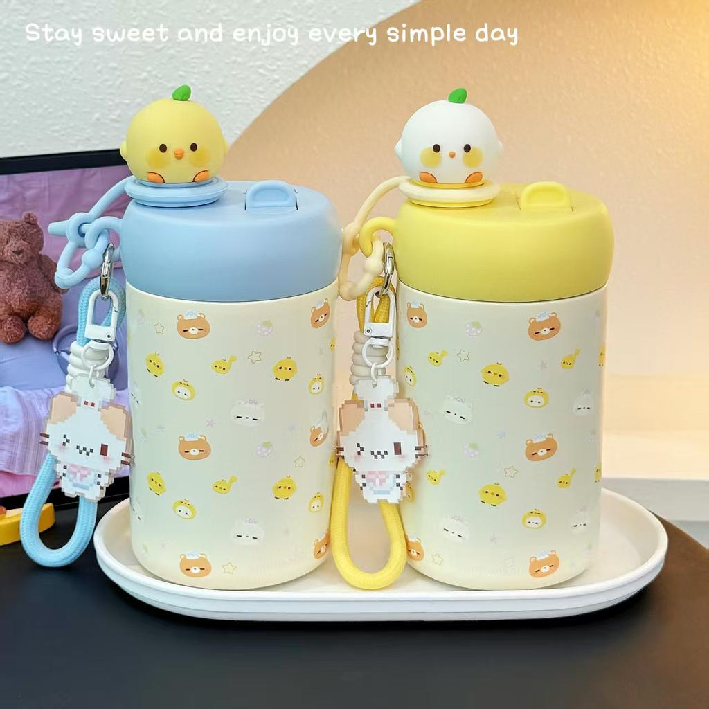 New Thermos Cup Cute Portable Girl High Value Small Picture Stainless Steel Student Niche Cartoon Straw Water Cup