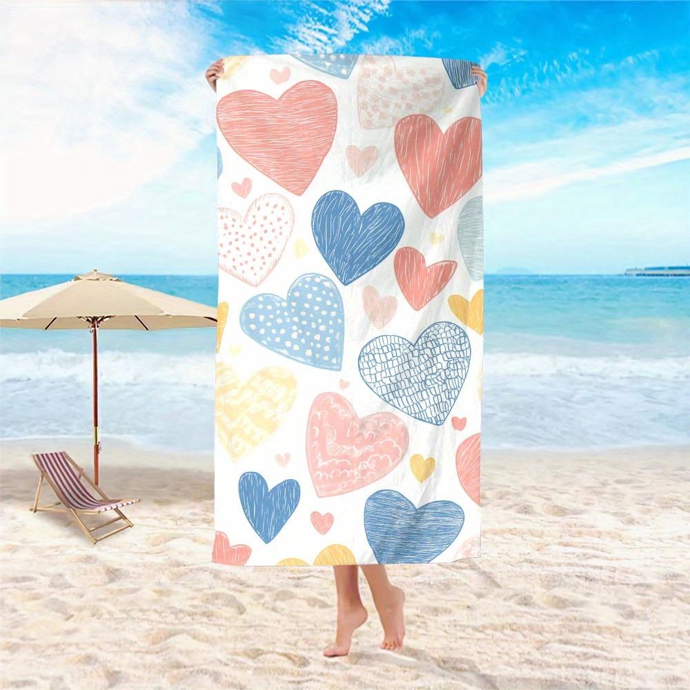 1pc Microfiber Large Heart Patterned Beach Towel Colorful Sandproof Quick Dry Lightweight Oversized Soft Microfiber Perfect for