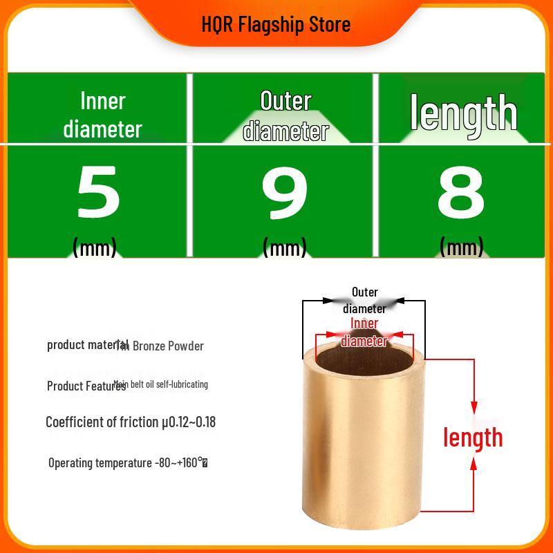 Self-Lubricating Oil-Impregnated Copper Bearing Bushing, Inner Guide 3-5, 6-8, 10-14, 15-32