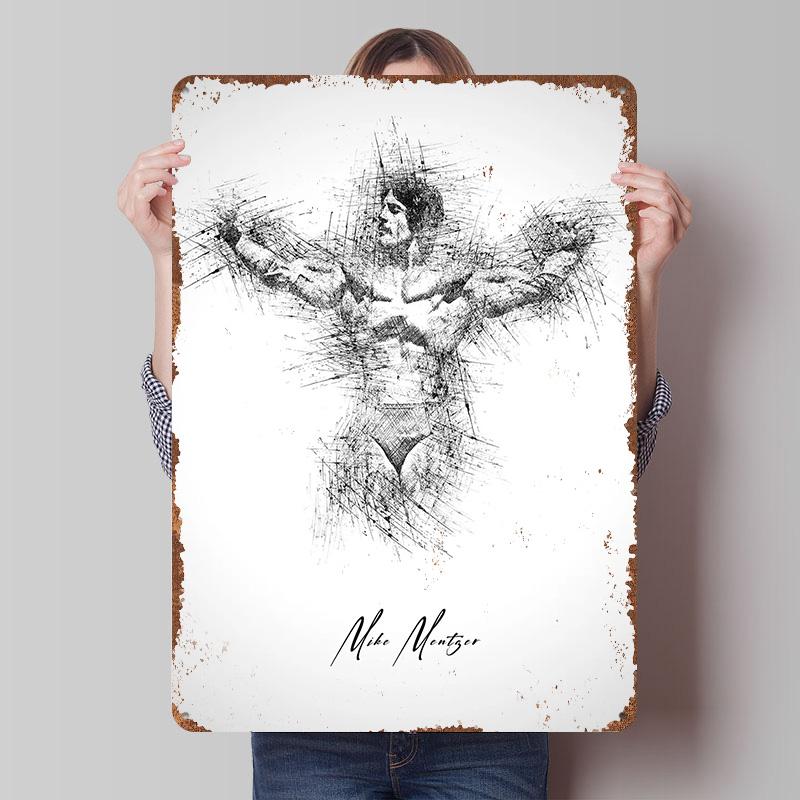 Mike Mentzer Bodybuilding Sketch Art Printed Posters Customizable Wall Art Retro Vintage Metal Tin Signs for Home Room Wand Deko