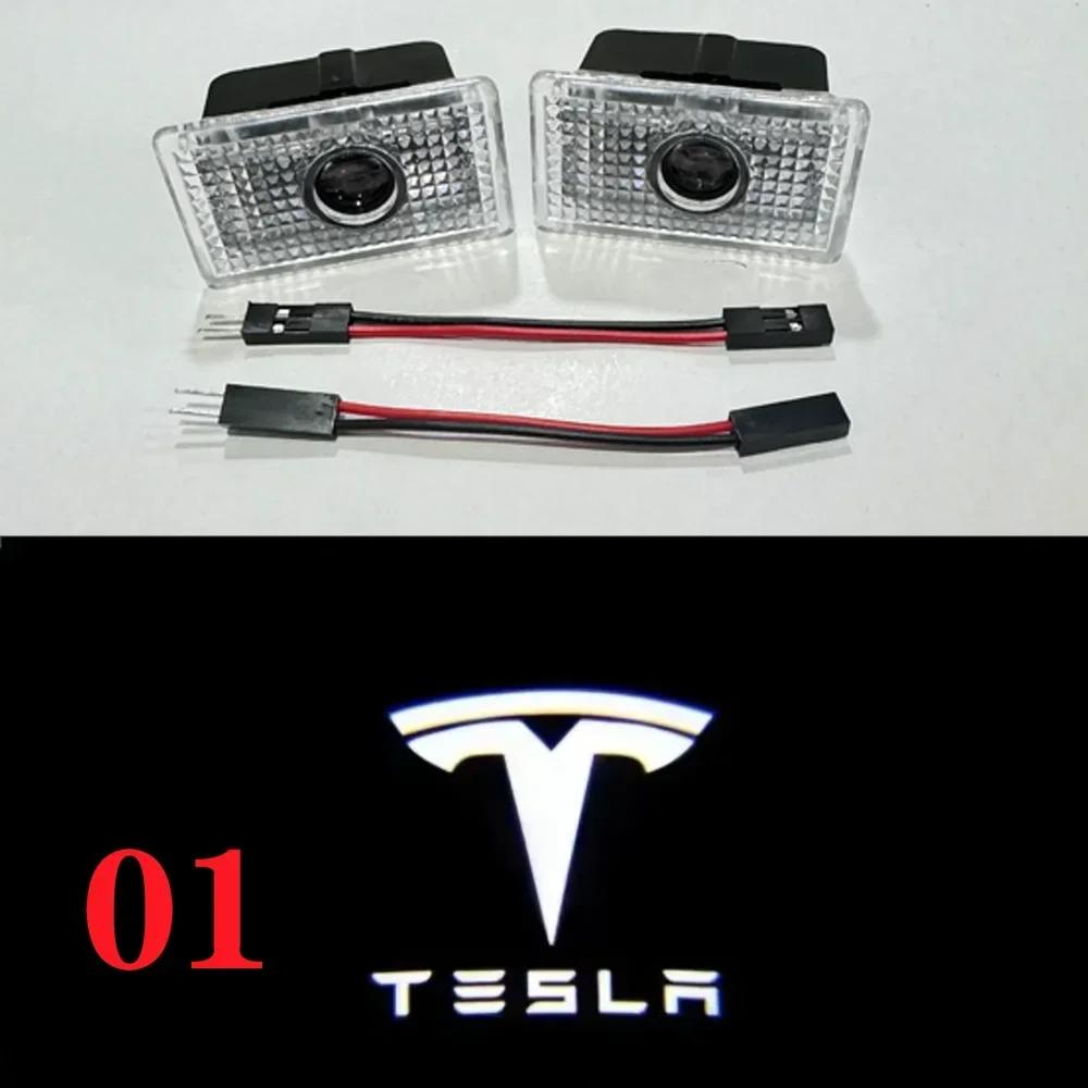Car Sticker Tesla Tesla 2Pcs Car Door Projector Welcome Lights Accessories For Tesla Model 3 S X Y Cybertruck Roadster SpaceX Ca