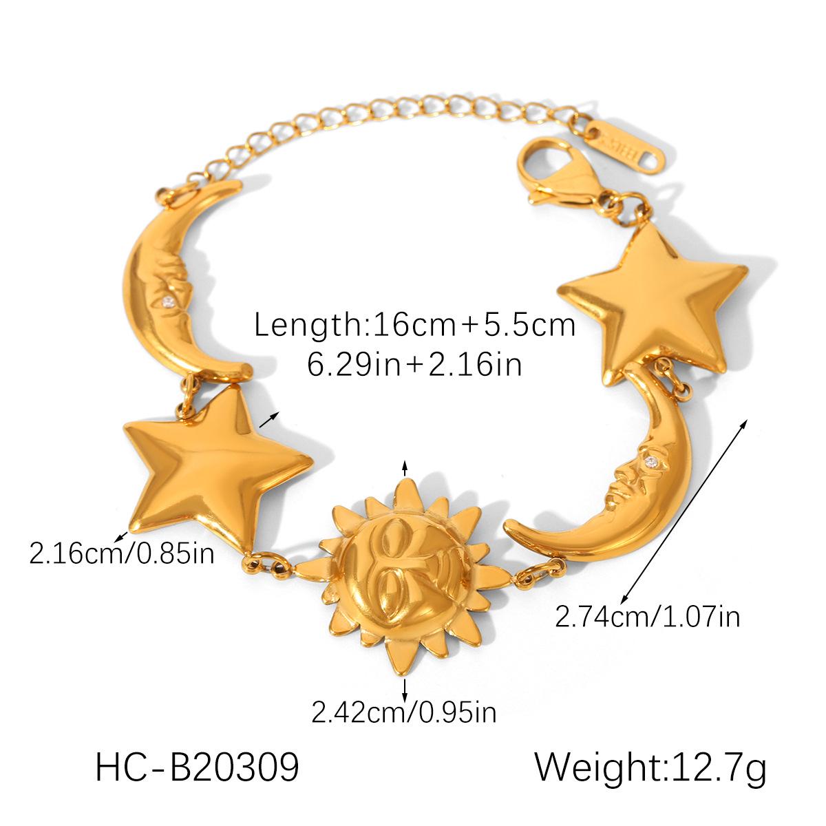 18K Gold European Star Moon Sun Bracelet – Colorfast Titanium Steel Beach Style Jewelry