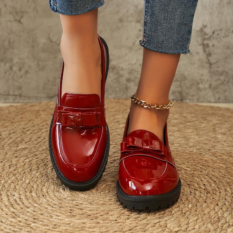 Fashion Women's Fashion Thick Heel Shoes Autumn New Round Head Deep Mouth Butterfly Knot Soft Sole Non-slip Loafers