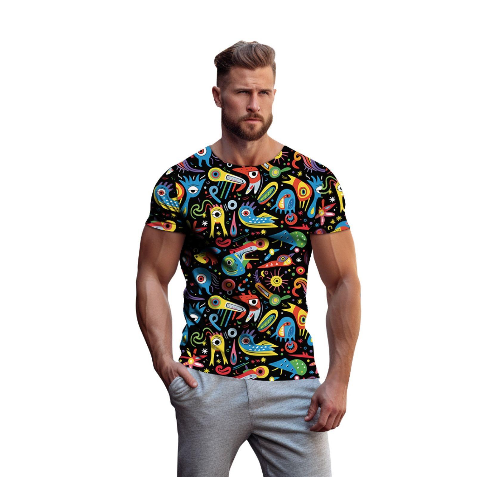 

Мужская и женская весенне-летняя повседневная футболка с короткими рукавами и круглым вырезом, пуловер с 3D-печатью XL чёрный