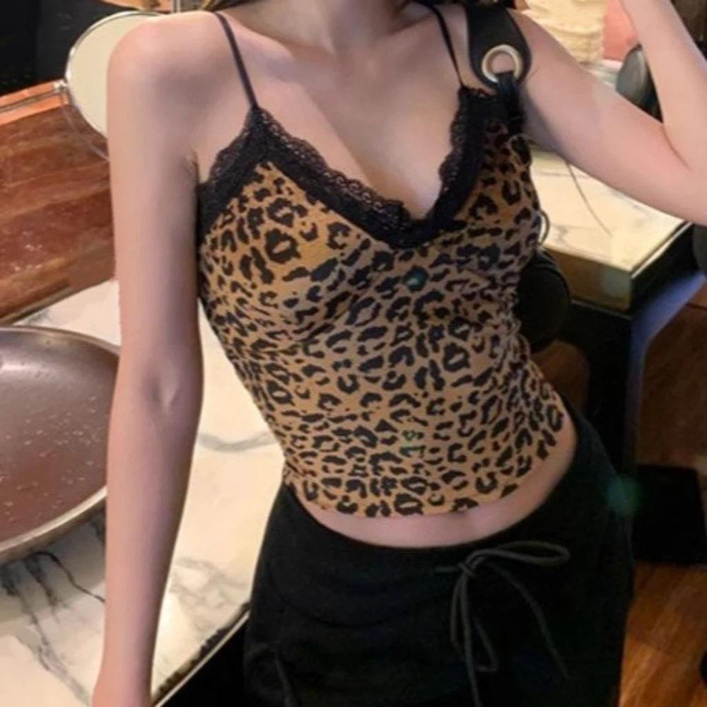 Lace Leopard Leopard Print Corset with Breast Pads Suspender Vest Spring Summer