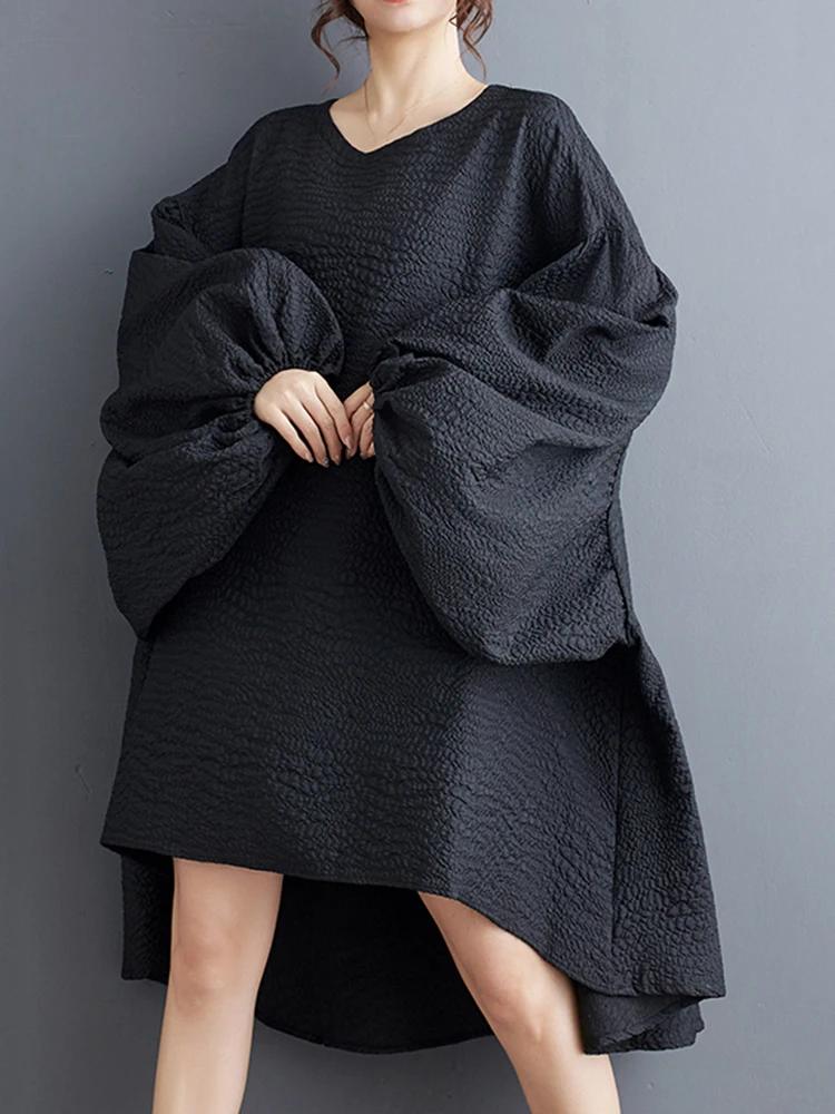 Xitao V-hals Batwing Sleeve Irregular Dress HQQ2389