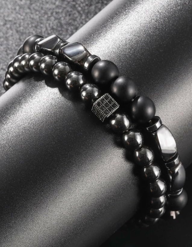 [Bel Cuore] Men's Bracelet with Prayer Beads and Rhinestones