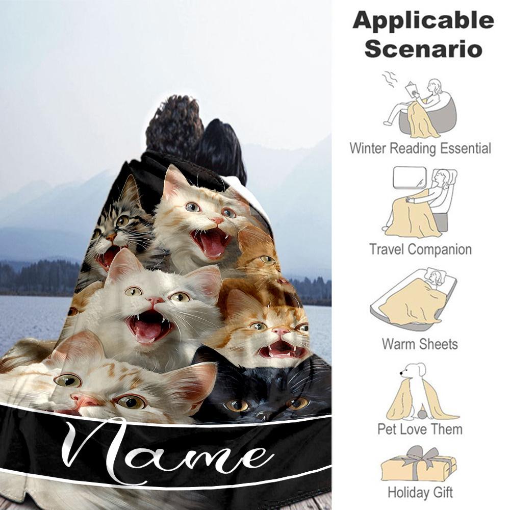 Cat77 Personalized Name Blanket Lightweight Customizable Blanket Ultra-Soft Throw For Office Chair Couch Home Decor Nap All-Season Use