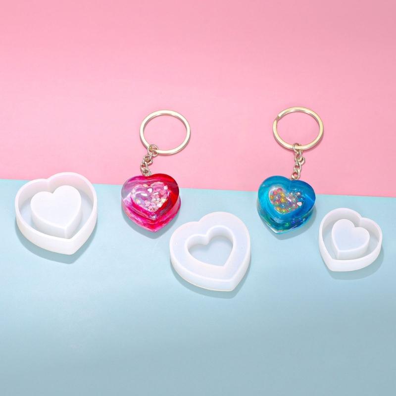 Earrings Molds Resin Craft Moulds Hollow Heart Shape Pendant Mold Unique Keychain Molds Jewelry Hand-Making Accessories