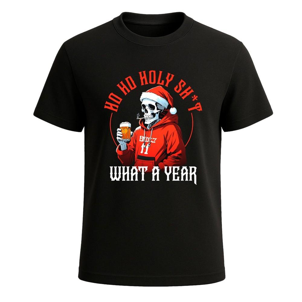 Ho ho holy sht novelty party gift funny christmas skull xmas biker tshirt top 2XL