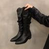 Women's Slouchy Knee High Boots Riding Combat Boots Chunky Block Heel Fall Winter Non-Slip Wide Calf Pull On Low Heels Walking Booties Shoes for Women