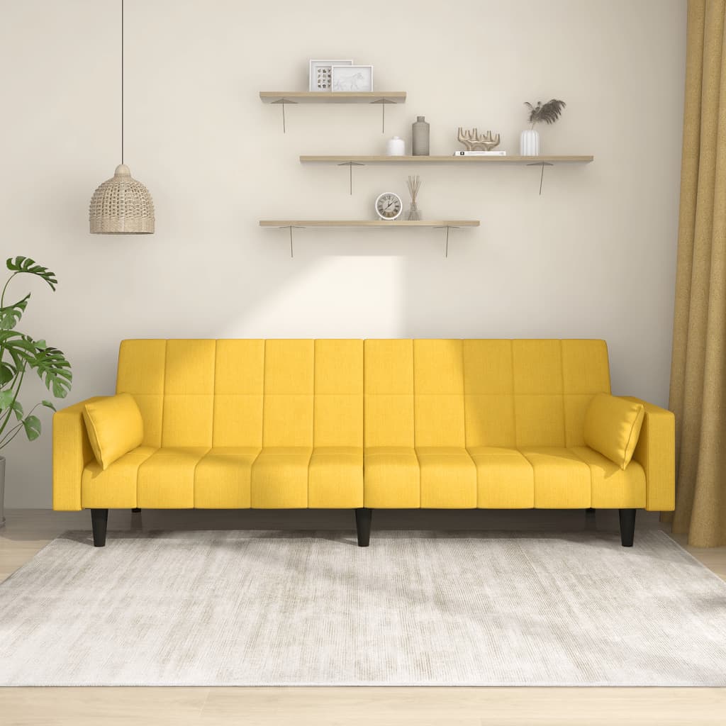 2 Seater Sofa Bed with 2 Cushions Yellow Fabric
