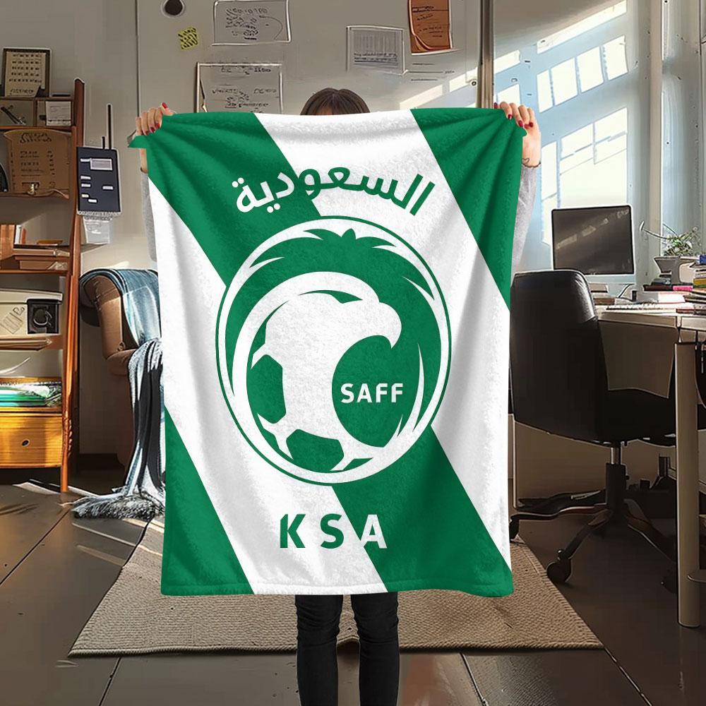 1PC Saudi Arabia National Football Team Patterned Flannel Blanket Suitable For All Seasons for Home Decor Warmth and Comfort Gifts Holiday Present