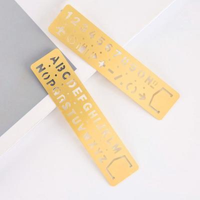 Vintage Brass Metal Bookmark School Stationery Supplies Painting Ruler Digital Letters Hollow Ruler Straight Ruler