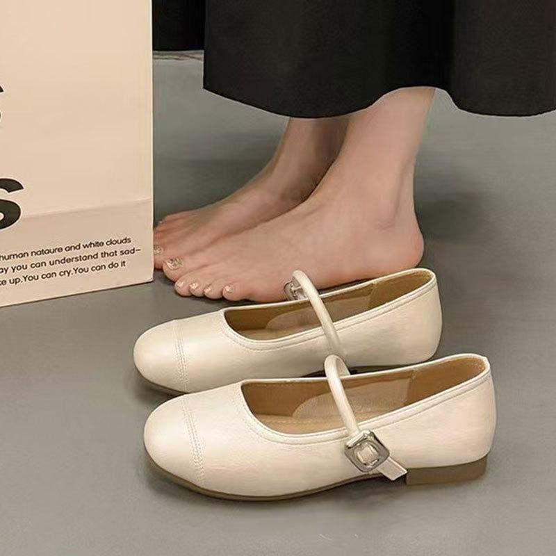 Platta silverfärgade damskor nya för vår och sommar franska Mary Jane små läderskor Doudou-skor eleganta kvällsskor