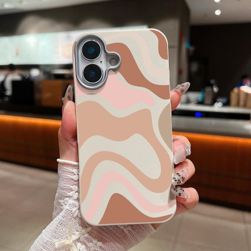 Luxus-Ledertextur Bunte Wellenstreifenmuster-Telefonhülle für iPhone 16 15 Pro 14 Plus 13 12 11 Pro Max Xs Xr 8 7 6 Plus Weiche Tpu Slim Cover