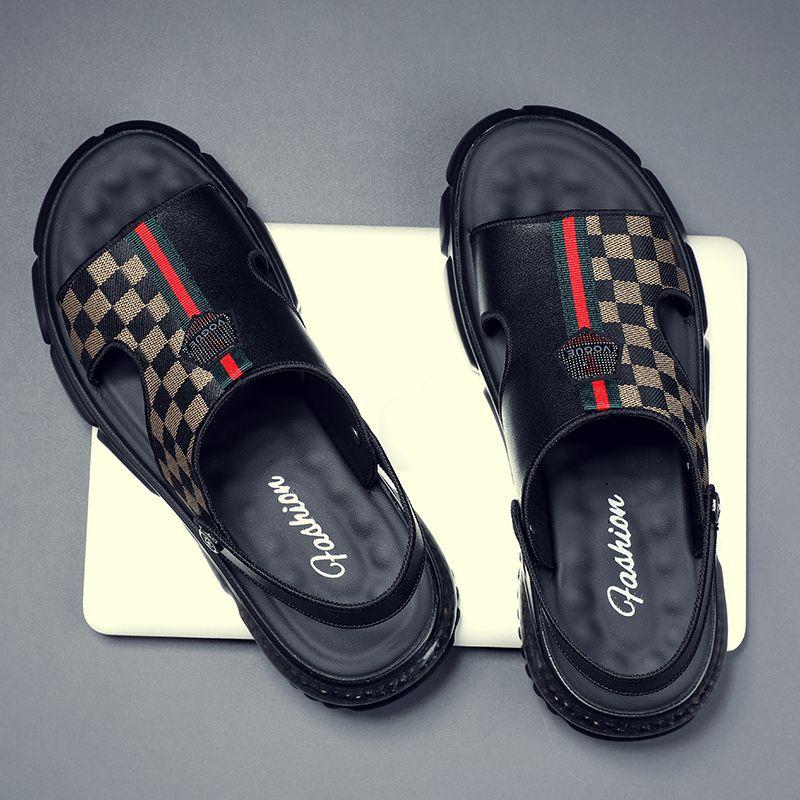 Sandalen für Herren Sommer Neu Lässig Weichsohlige Strandschuhe Doppelzweck Leder Atmungsaktiv Rutschfest Outdoor Herrenschuhe Trendig