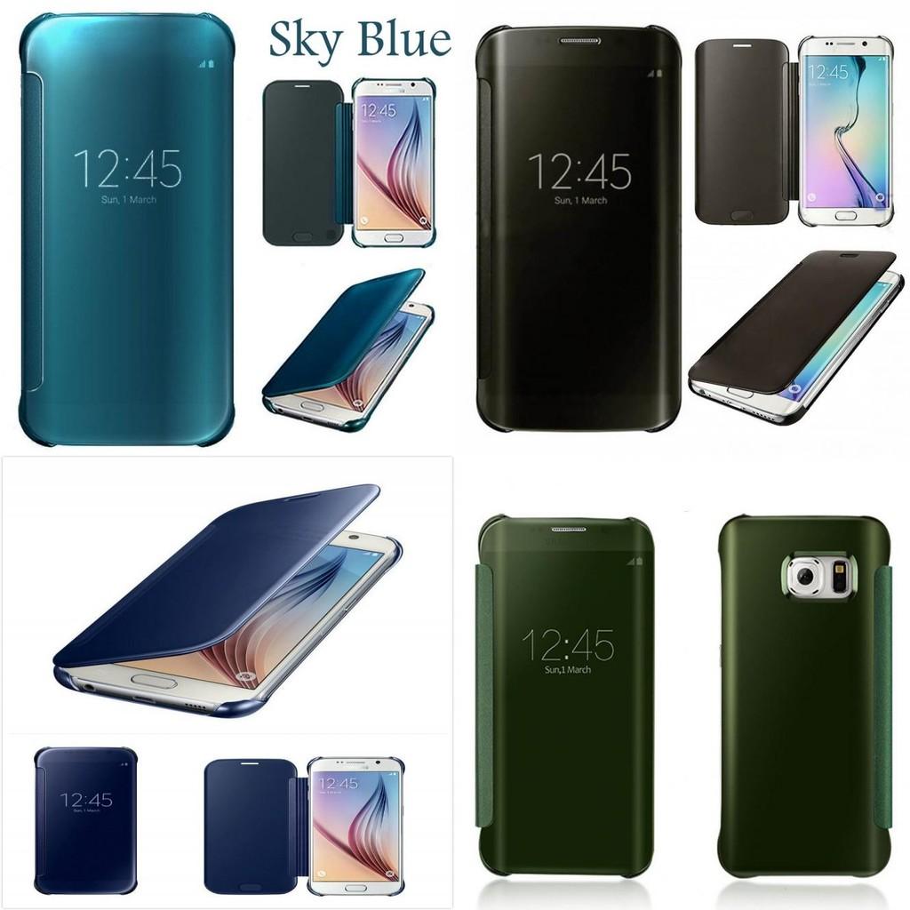 For Samsung Galaxy S6 S7 Plus Clear View Mirror Leather Flip Stand Case Cover