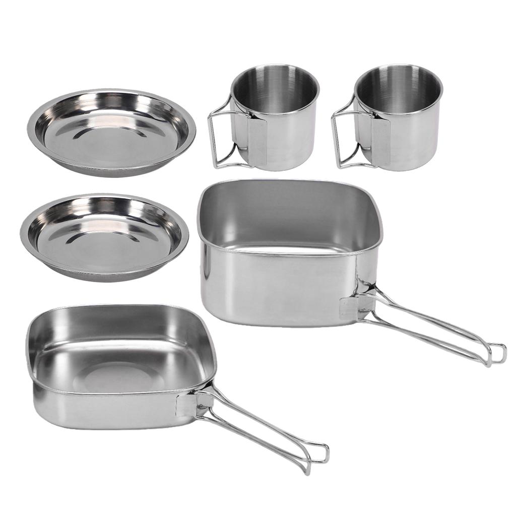 6Pcs Camping Cookware Set Portable Stainless Steel Cooking Kit with Pot and Pan for Outdoors Picnic Hiking CW 304 6