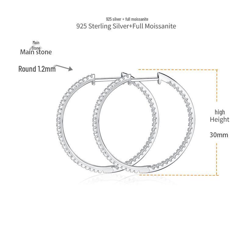 

2025 Европейские и американские серьги-пусеты из стерлингового серебра 925 пробы с муассанитами в форме круга - Женские серьги высокого класса для более стройного лица 30mm Diameter