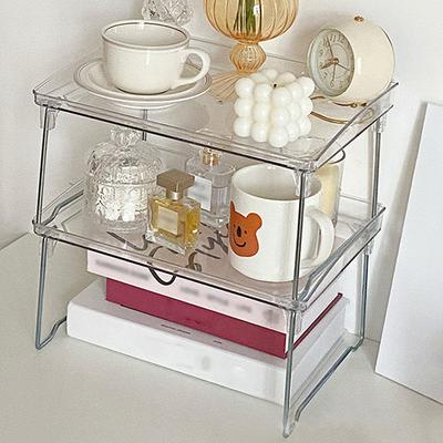1 Piece Transparent Acrylic Folding Shelf, Stackable, Multi-Layer Desktop Storage Shelf, Suitable For Office, Study, Dormitory