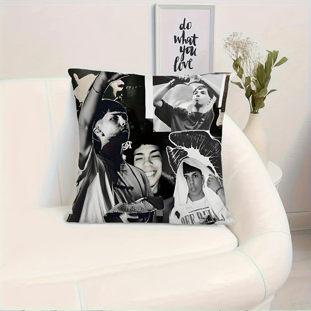 1Pc Rapper Collage Print Pillow Cover, 2D Double-Sided Polyester Cushion Case, Black White Hip Hop Decor Pillowcase, Gift For Ra