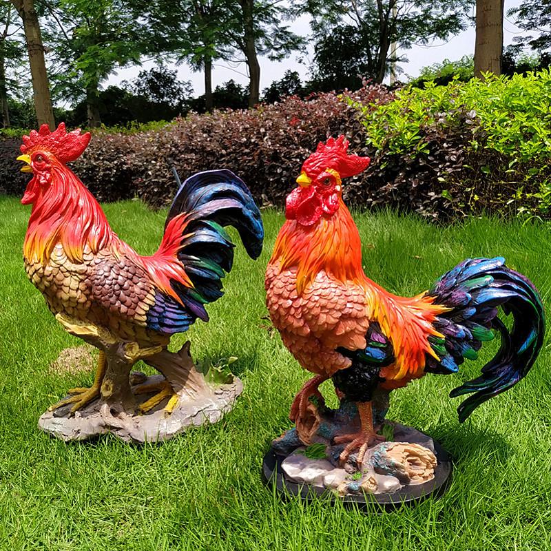 Resin Statue Simulation Poultry Chicken Rooster Hen Model Figurines Landscape Sculpture Courtyard Garden Decoration