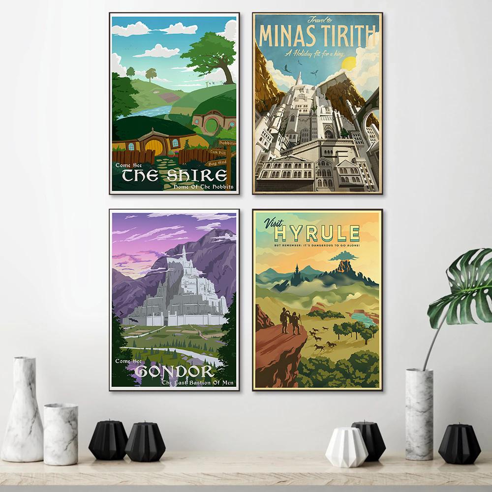 Tolkien Travel Canvas Painting Middle Earth Landscape Rings Posters and Prints Wall Art Pictures Gifts Living Room Home Decor