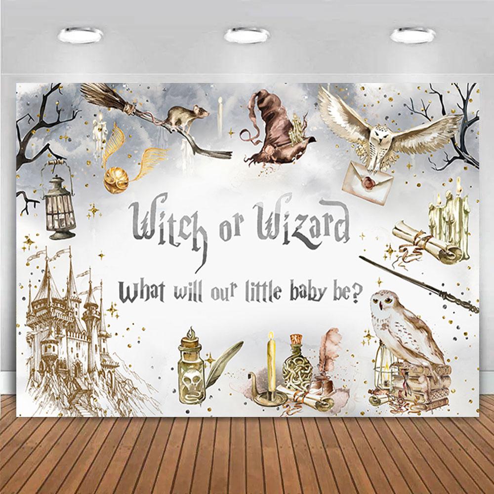 Witch or Wizard Gender Reveal Backdrop He or She Boy or Girl Pregnancy Photography Background Magic Castle Party Decor Banner