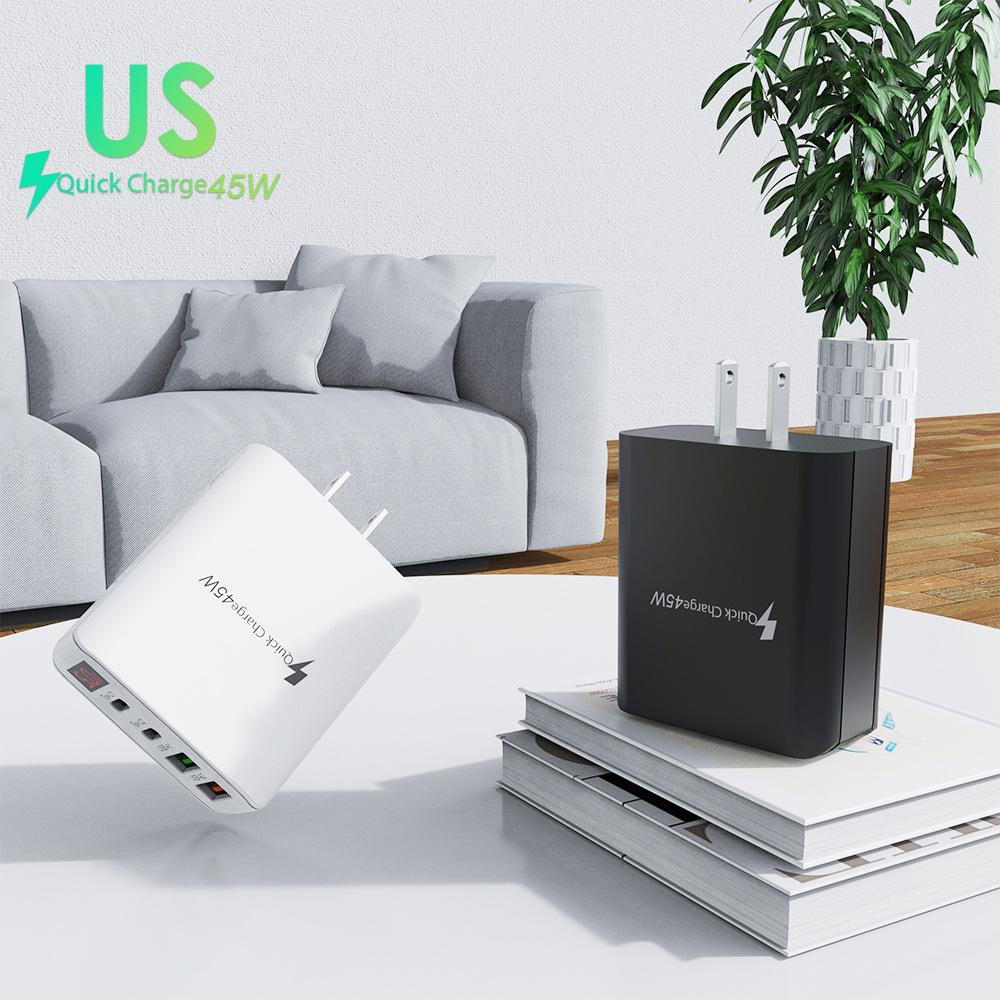45W Multi-Port Phone Charger with Digital Display, 2A+2C, 3.1A, EU/UK Plug