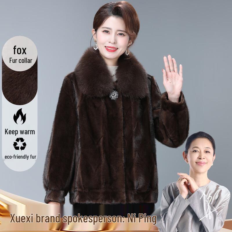 

XUEXI Women s Faux Mink Fur Winter Coat with Faux Fox Fur Collar 2XL