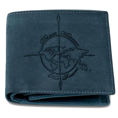 Atlas Vintage Blue World Map Leather Wallet for Men