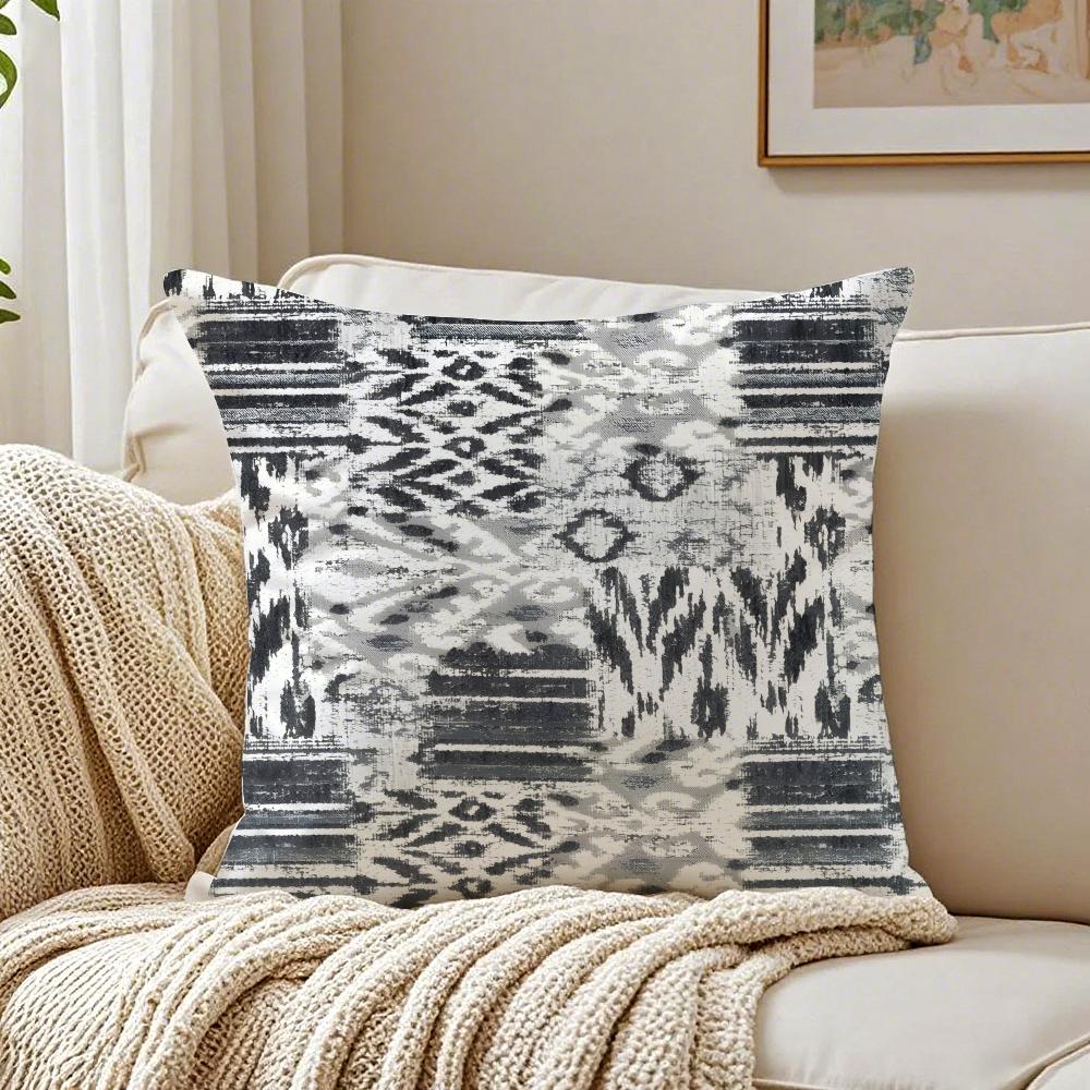 Retrogeometric Antique-Style Jacquard Fabric Pillow Case Plush Sofa Cushion Covers Organic Breathable Invisible Zipper