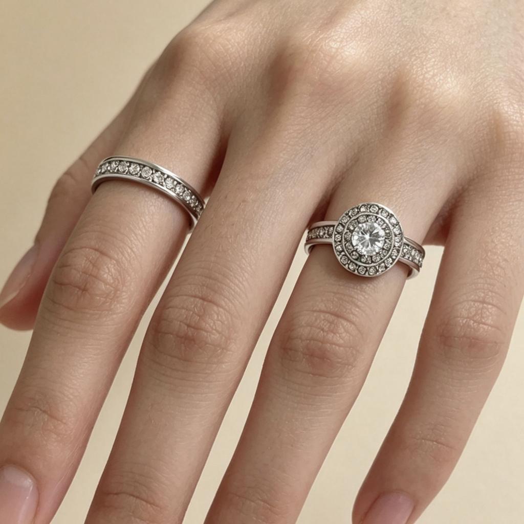 New alloy silver-plated couple rings Diamond-studded women's jewelry, European and American wedding rings
