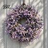 Décoration Lavande Fausse Couronne Artificielle pour Porte d'Entrée Printemps Été Arrangement de Fleurs Simulées Violettes Fausses Mur Intérieur Extérieur Porche Fenêtre