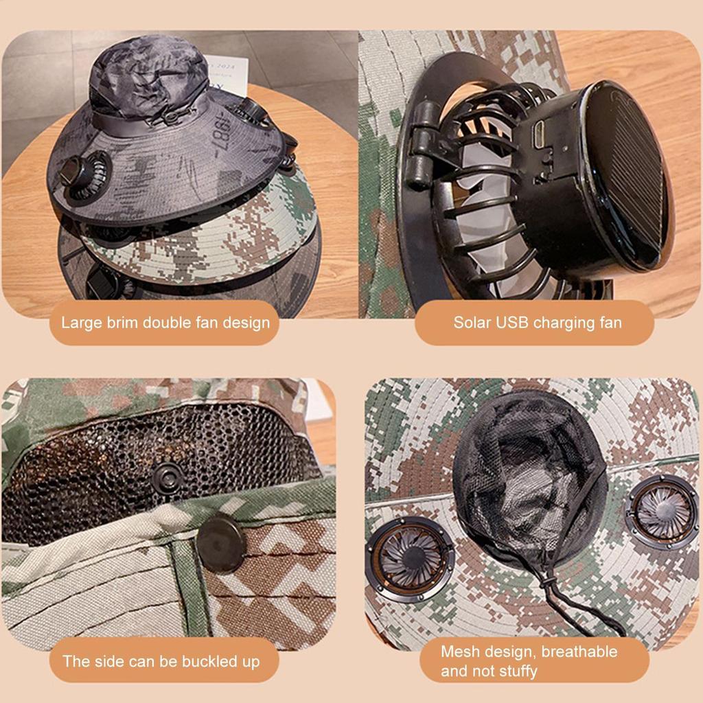 Outdoor UV/Heat Protection Sun Hat Bucket Fishing Hat Summer Wide Brimmed Sun Hat Fishing Hat Fisherman Hat Solar Fan Cap