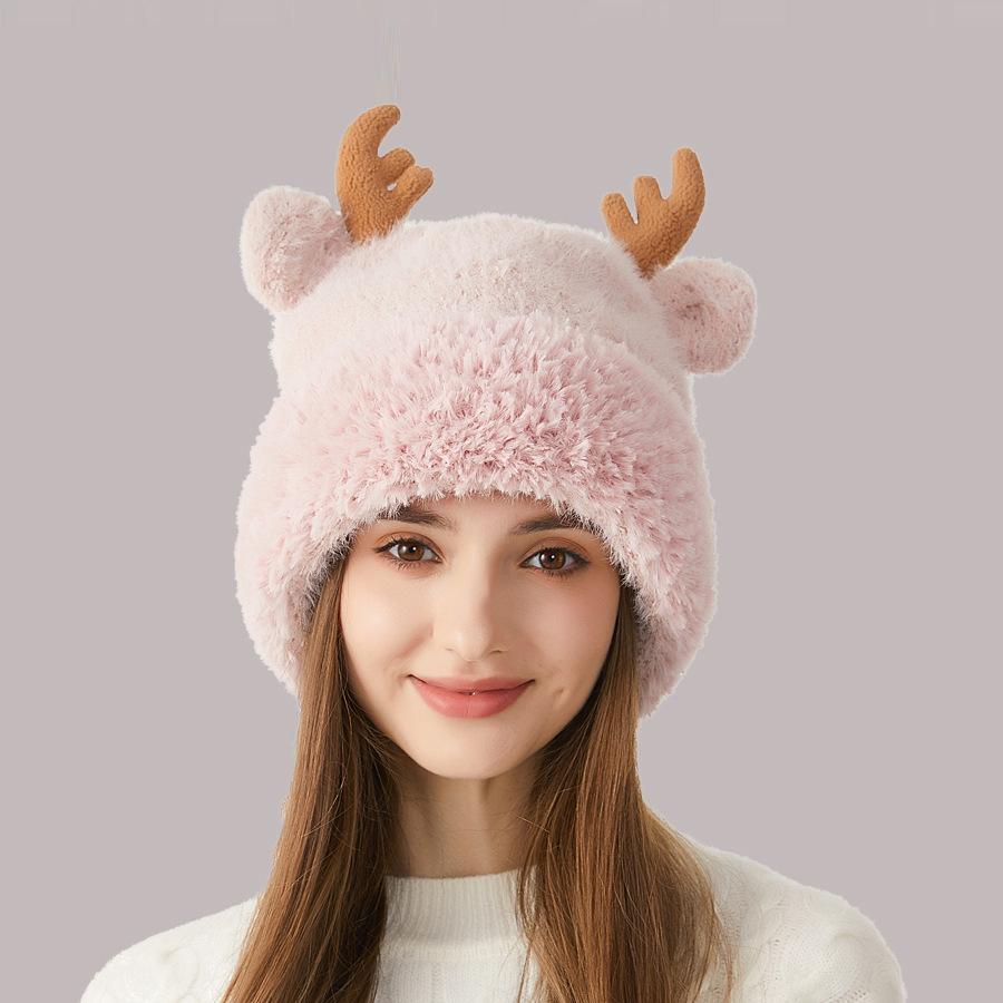 Zimowe poroże Gruba ochrona słuchu Czapka z dzianiny Świąteczna damska ciepła pluszowa czapka na zewnątrz