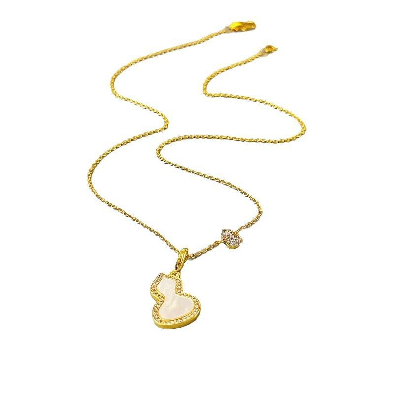 Niche Design Fulu Double Full Small Gourd Necklace Female High-End Zircon White Fritillary Clavicle Chain