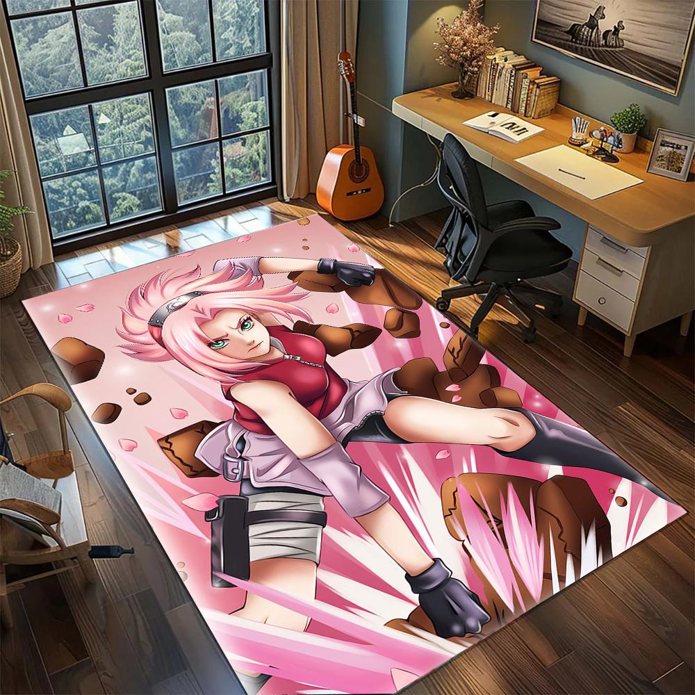 Vintage Sakura Haruno Shippuden Style Floor Rug Carpet Large Area Rug Non Slip Washable Floor Mat Gamer Room Bedroom Home Decor