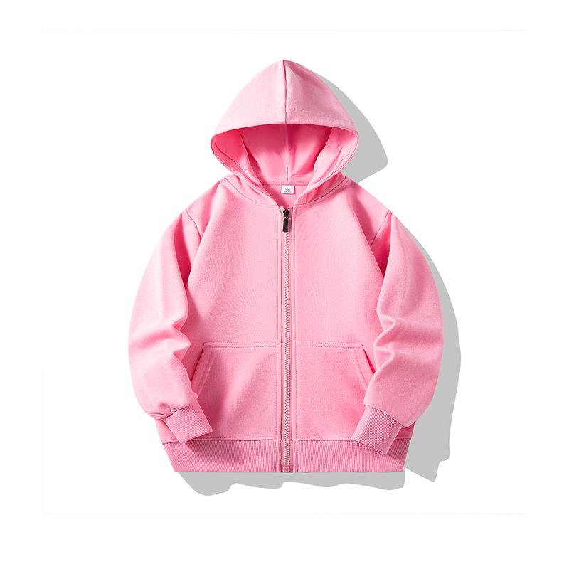Autumn Children's Terry Cloth Zip-Up Hoodie with Pocket - Solid Color Korean Style Parent-Child Jacket