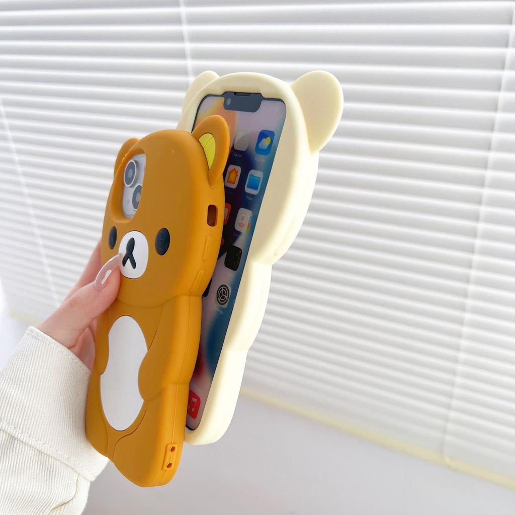 Rilakkuma Bear Silicone Soft Cover Case For iPhone 16 15 14 13 12 11 Pro Max Mini Plus Xs XR 6 7 8 Plus